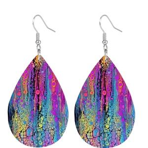 Colorful Leather Teardrop Shaped Drop Earrings
